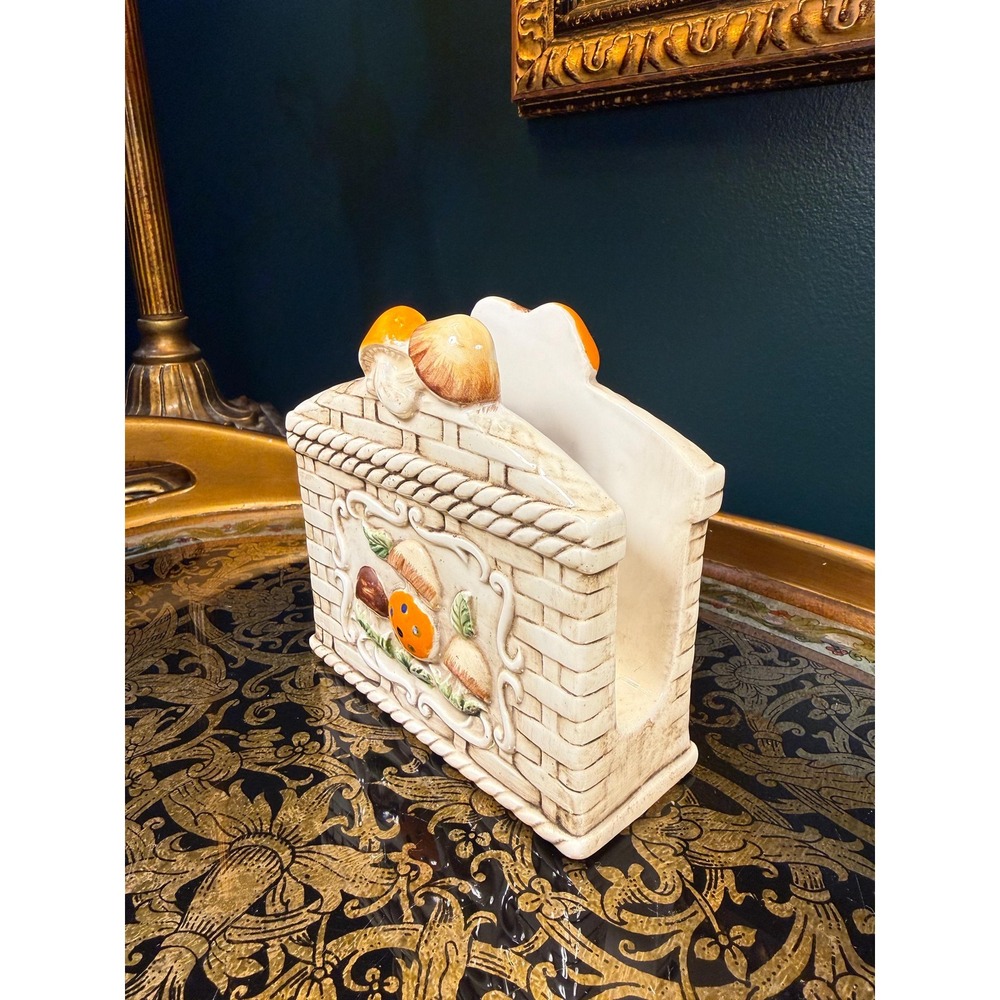 Vintage Mushroom Napkin Holder | 1970s Basket Weave Ceramic - Picture 3 of 11